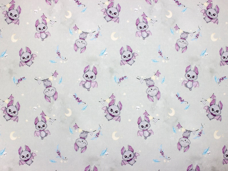 Wide 61 inch fabric gray bats design for quilting and crafts