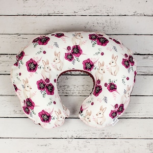Ready to ship! Mallow Bunny Nursing Pillow Cover, Floral Handmade Cotton and Minky Cover With Zipper | Nuva