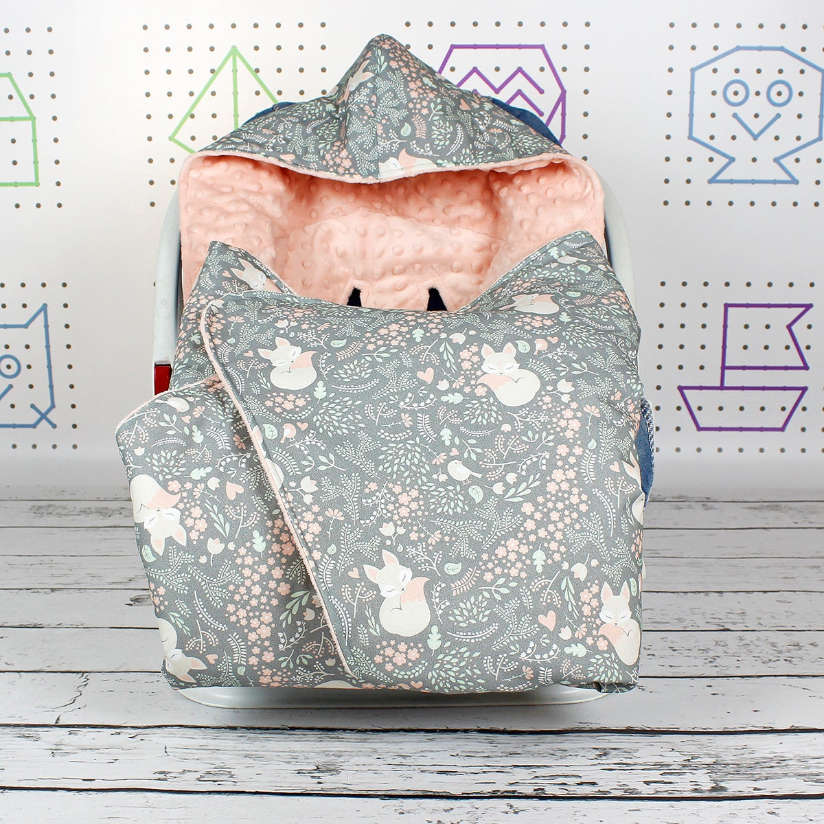 Car Seat Blanket Gray Sleeping Fox Personalized Hooded Car Etsy