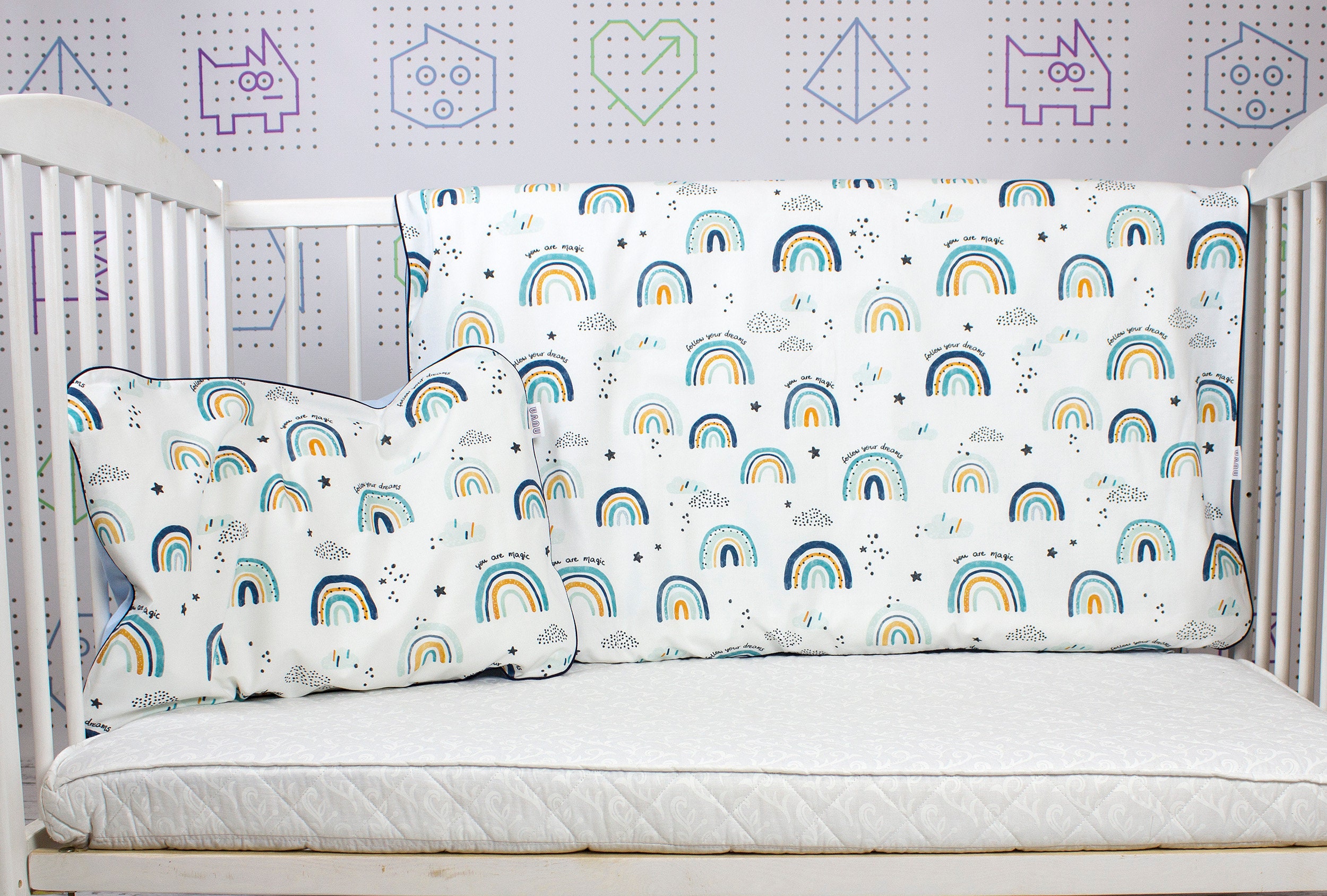 Rainbow Blue Kids and Baby Bedding Set Soft Cotton Nursery Etsy