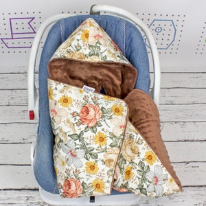¡Listo para enviar! Manta para asiento de automóvil con diseño retro de flores y jardín vintage, tamaño infantil para asiento de automóvil con arnés de 5 puntos / Nuva