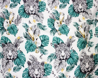 Tropical Leopard & Parrot Cotton Fabric
