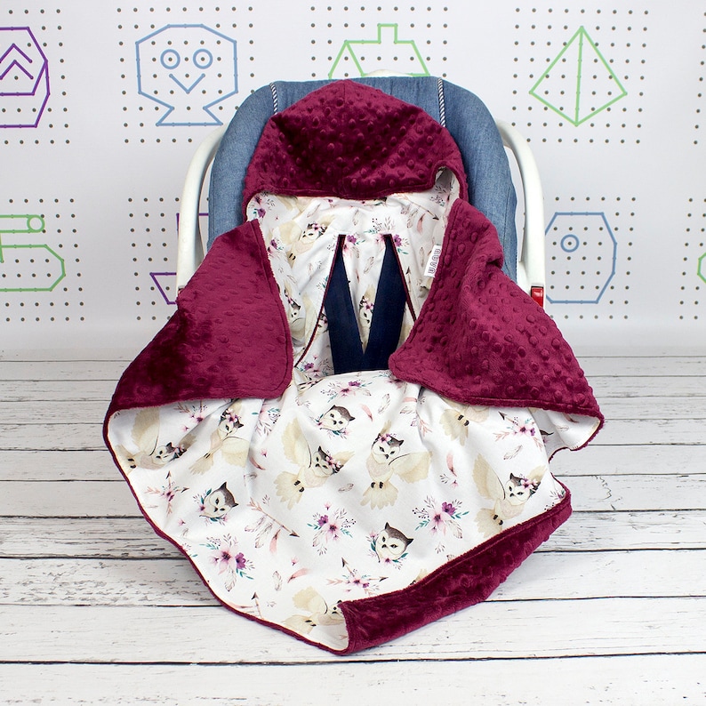 Boho Owls Car Seat Blanket Personalized Swaddle Travel Hooded Etsy