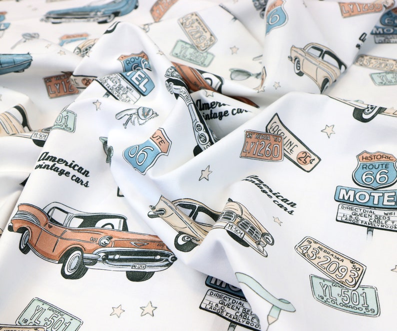 Premium digital print cotton retro car pattern