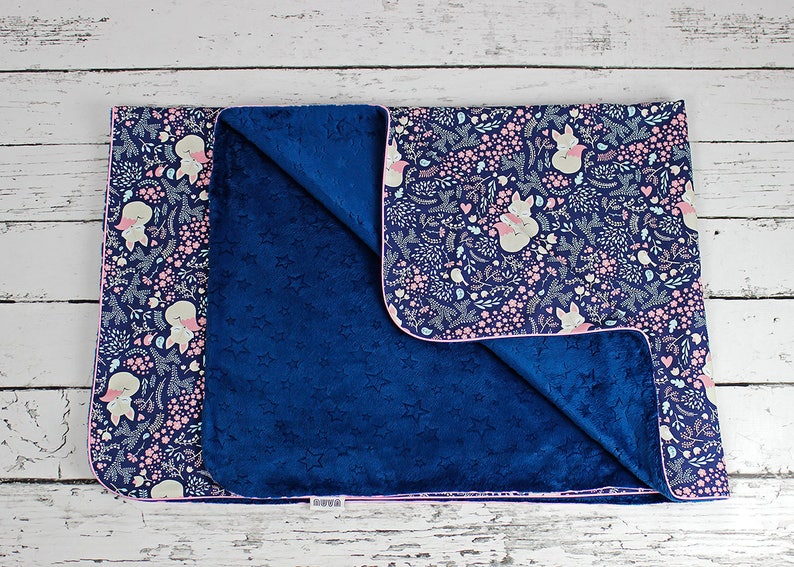 Navy Sleeping Fox Baby Blanket Girl Minky Blanket Etsy