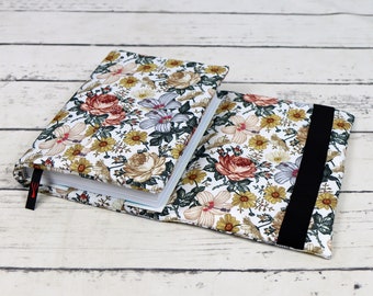 Vintage bloem verstelbare wrap-around boekomslag voor paperback en hardcover boek, notebook en dagboek, stoffen boekomslag | Nuva