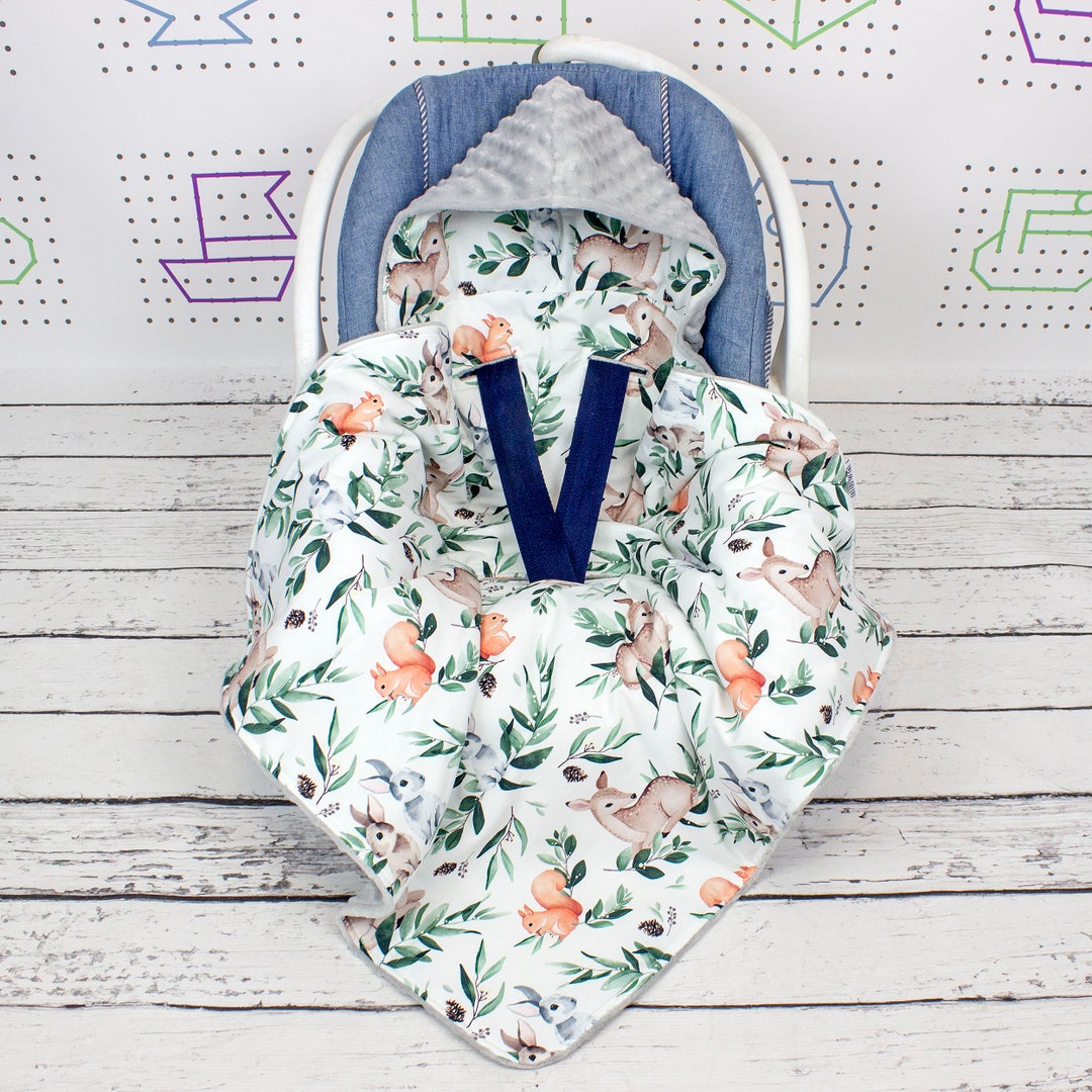 Woodland Animals Meadow Car Seat Blanket, Personalized Hooded Car Seat