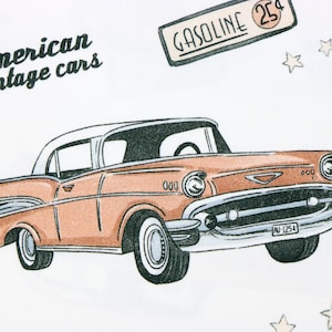 Close up of vintage cars pattern on premium cotton fabric