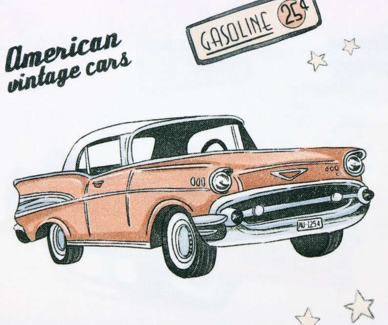 Close up of vintage cars pattern on premium cotton fabric