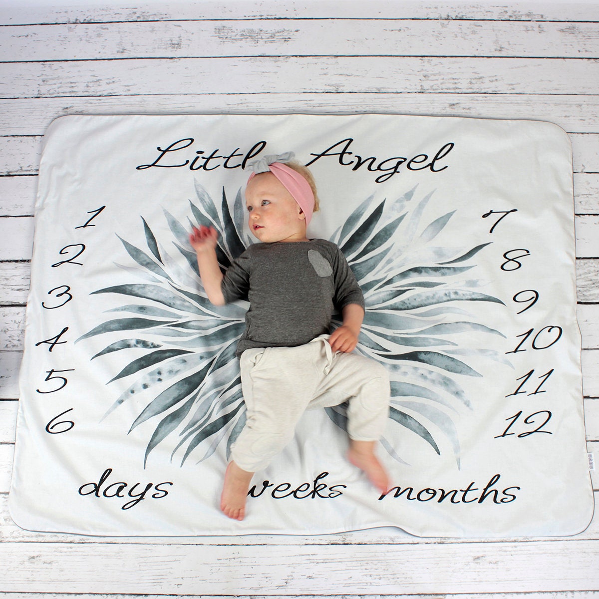 Angel Wings Girl Milestone Blanket, Couverture Mensuelle Pour Bébé, Photo Personnalisée Le Mois de C