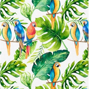 Parrots Cotton Fabric Tropical Leaves Fabrics, Premium Digital Print Cotton, Width 155cm /61"