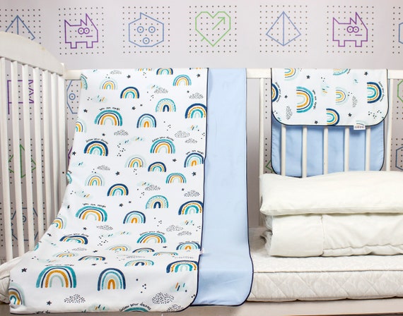 Set biancheria da letto per bambini e neonati blu arcobaleno, copripiumino  e federa per cuscino in morbido cotone per asilo nido / Nuva -  Italia
