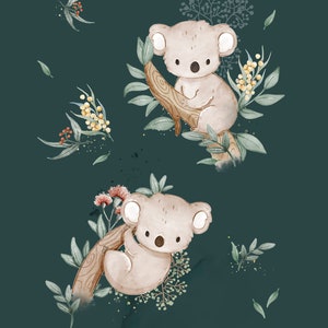 Green Koala Cotton Panel for Sewing, Blanket panel, Digital Print Cotton Panel Size 75x100cm /39x29" | Nuva