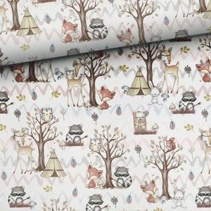 Forest Friends Cotton Fabric, Woodland Fabric, Forest Animals Premium Digital Print Cotton, Width 155cm /61"