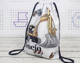 Sac à dos pour bébé de véhicule de construction, sac personnalisé pour enfants, sac de sport étanche avec nom, sac pour enfant d'âge préscolaire | Nuva