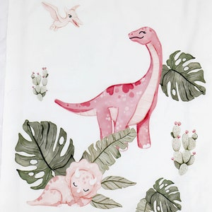Dino Girl Cotton Panel for Sewing, Sweet Dinosaur Blanket panel, Digital Print Cotton Panel Size 75x100cm /39x29" | Nuva