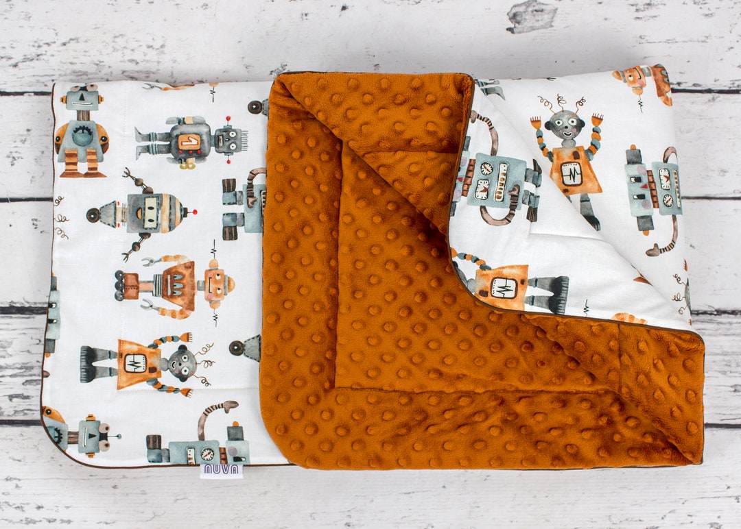 Retro Robots Baby Blanket Boy Personalized Handmade Minky Etsy