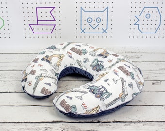 Construction Vehicle Nursing Pillow Cover Building Boy Personalized Handmade Cotton and Minky Cover With Zipper Nuva Etsy