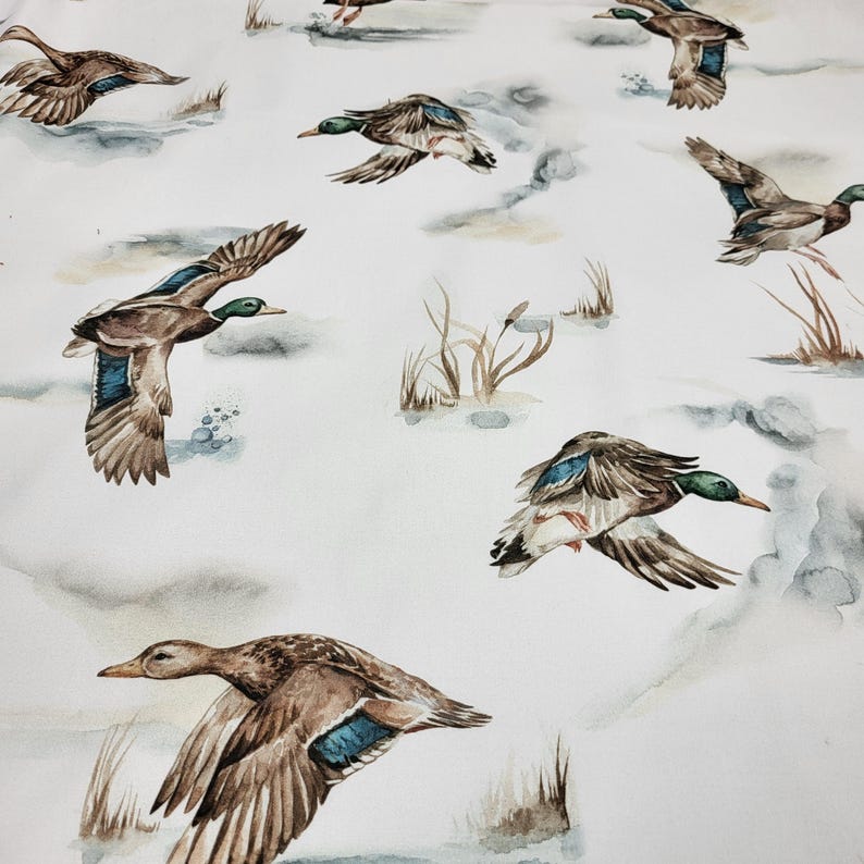 Wide 61 inch cotton fabric with wild ducks design for quilting