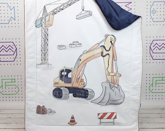 Construction Vehicle Blanket, Building Boy Personalized Minky Blanket 75x100 cm / 39”x29” | Nuva