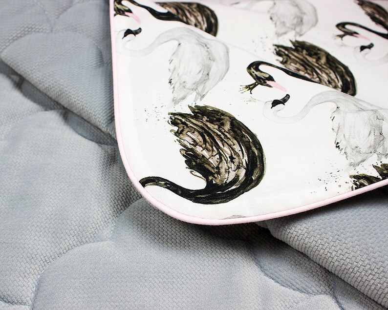 Swan Baby Blanket Size Infant or Toddler Nuva Monochrome Bedding Girl Minky Velvet blanket