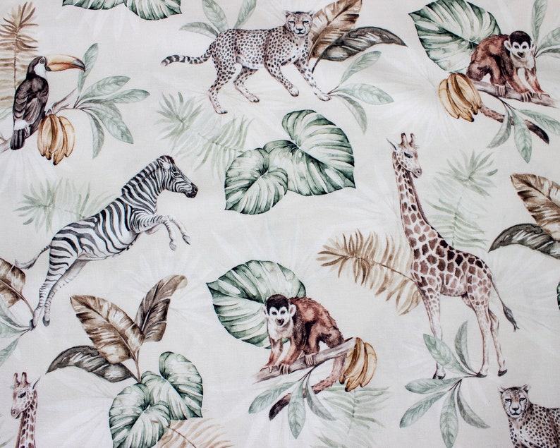 Wild Safari Animals Cotton Fabric Tropical Cotton Leopard - Etsy