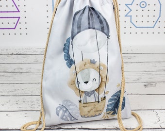 Sac à dos bébé animaux Lion, sac personnalisé pour enfants, sac à dos étanche Lion en montgolfière avec nom, sac pour enfant d'âge préscolaire | Nuva