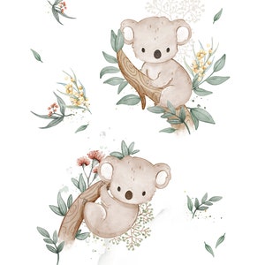 White Koala Cotton Panel for Sewing, Blanket panel, Digital Print Cotton Panel Size 75x100cm /39x29" | Nuva