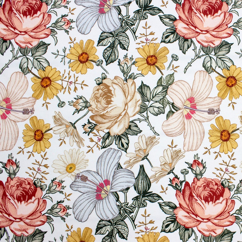 Vintage Garden Flowers Stretch Knit Fabric Digital Print Knit | Etsy
