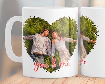 2 photo mug wrap, Valentine mug  wrap 11 and 15 oz  Heart Picture mug template, Photo mug sublimation design PNG