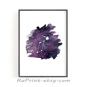 Lyra Sternbild Druck, Aquarell Sternbild Kunst, druckbare Astronomie Poster, Stern Wand Kunst | z001