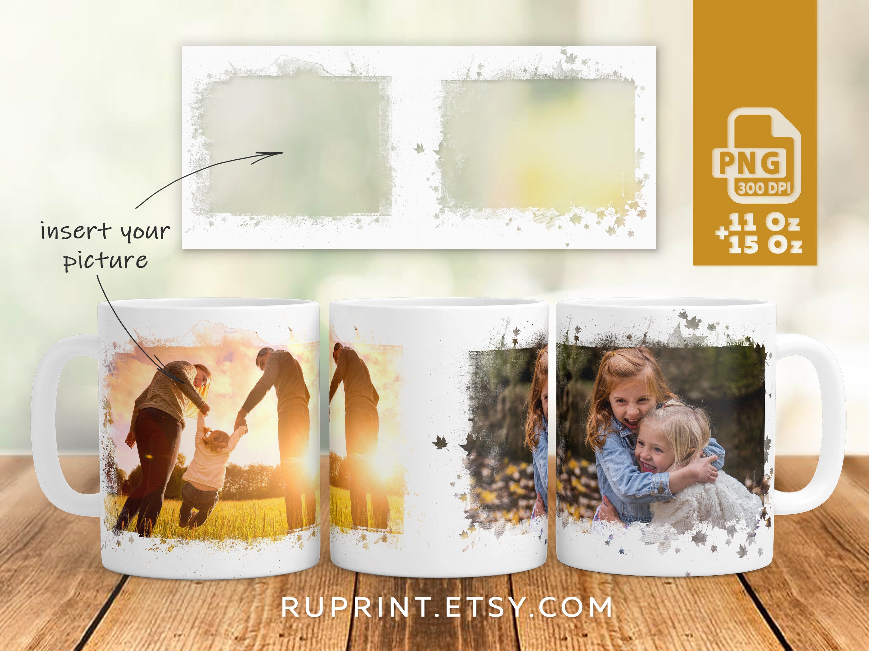 Photo mug sublimation design png, Fall mug wrap, Picture mug wrap for sublimation, Digital template 11Oz 15Oz mug