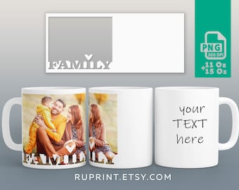 Plantilla de taza familiar, Collage de fotos familiares, Plantilla digital para sublimación, Diseño de taza