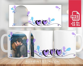 Photo mug wrap, Picture mug template, Photo mug sublimation design, Valentines mug png Digital template for sublimation