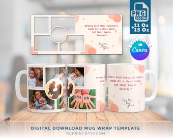 Ti amo mamma - Design a sublimazione, Involucro per tazza fotografica PNG, Modello di tazza modificabile Canva da 11 oz 15 oz, Idee regalo per la festa della mamma,