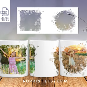 Sublimation Mug Design, 2 photo mug template png, 11 and 15 oz mug sublimation design, mug picture wrap, photo mug png, Mug gift sublimation image 1
