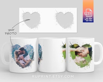 2 photo frame mug, Picture mug template, Photo mug sublimation design png, picture mug for mom, Valentines mug png for sublimation