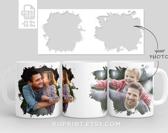 2 photo frame mug, Picture mug template, Photo mug sublimation design png, picture mug for mom, Digital template for sublimation in Mugs