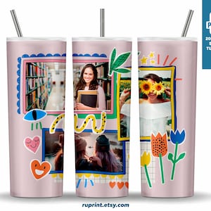 Photo Tumbler Wrap Png, Photo Frame Tumbler Template, 20 & 30 Oz Skinny Tumbler Design Sublimation