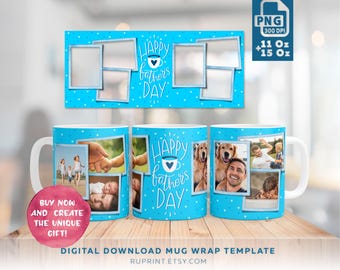 Taza del Día del Padre, regalo del Día del Padre con foto, diseño de taza personalizada con 6 imágenes PNG