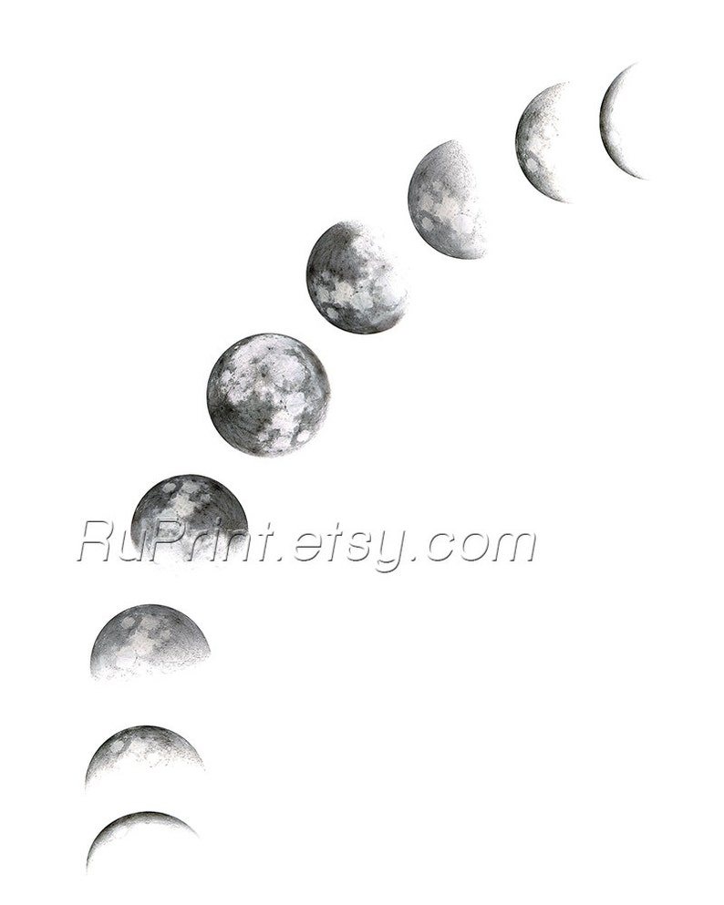 Moon phases printable wall art Modern art Moon poster Black Etsy