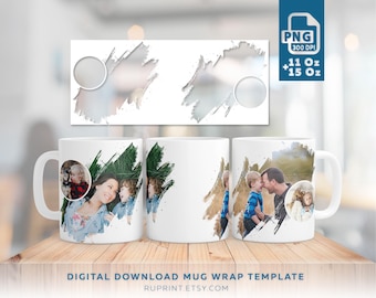 4 plantillas PNG para envolver tazas con marco de fotos, diseño de sublimación