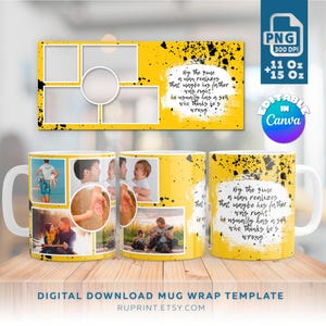 Father&#39;s Day mug with photo collage, Photo mug wrap PNG, Digital mug template for sublimation for dad, Father&#39;s Day gift
