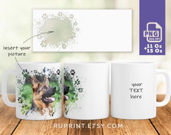 Dog picture mug, Dog mug wrap png, Dog mom or dad mug design, Pawprint frame template, pet lover mug png, Sublimation dog mug designs