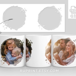 Envoltura de taza con foto personalizada PNG, taza con marco de corazón para 2 fotos, plantilla de taza con foto, diseño de sublimación de taza con foto, taza con foto para mamá