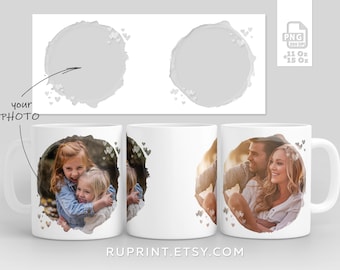 2 photo frame mug, Picture mug template, Photo mug sublimation design png, picture mug for mom, Digital template for sublimation in Mugs