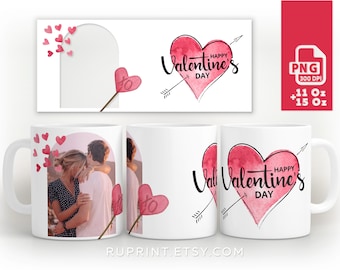 Happy Valentines Day mug, Custom Photo mug wrap, Picture mug template, Photo mug sublimation design, Valentines mug png