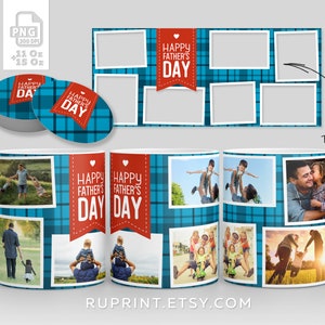 Happy Fathers day - 7 photo mug template png, mug with 8 pictures, Digital template for sublimation