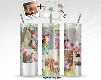 Photo Collage tumbler wrap, Photo tumbler template, 20 & 30 Oz skinny tumbler design sublimation, Png sublimation photo collage