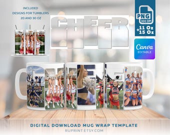 Envoltorio personalizado para tazas y vasos con fotos, plantilla de collage de fotos editable en Canva